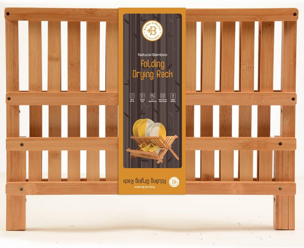 Bambusi Collapsible Bamboo 2 Tier Foldable Wooden Dish Drainer for Countertop