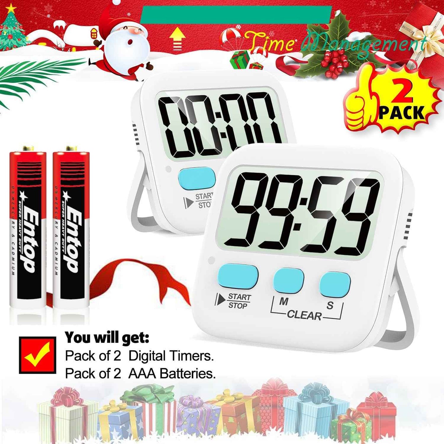 Antonki 2 Pack Digital Timer for Kids, Magnetic Countdown Kitchen Timers for Cooking, Egg, Classroom, Teacher, Exercise, Study, Oven - Battery Included