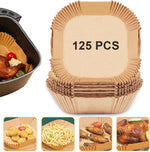 Air Fryer Paper Liners, 125PCS Non-stick Disposable Liners, Baking Paper for Air Fryer Oil-proof, Water-proof, Food Grade Parchment for Baking Roasting Microwave (8inch-Square)