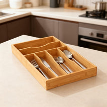 Bamboo Silverware Organizer for Kitchen and Office Use