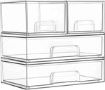 Vtopmart Stackable Storage Drawers Set of 5, Clear Plastic Organizer Bins for Baby Bottle, Beauty Supplies Storage, Ideal for Kichen Countertop, Vanity, Bathroom, Cabinet, Pantry Organization