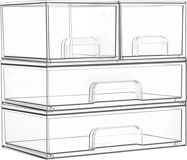 Vtopmart Stackable Storage Drawers Set of 5, Clear Plastic Organizer Bins for Baby Bottle, Beauty Supplies Storage, Ideal for Kichen Countertop, Vanity, Bathroom, Cabinet, Pantry Organization