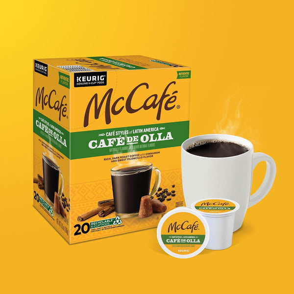 McCafe Cafe Styles of Latin America Cafe de Olla coffee pods, 20 count, dark roast, Arabica beans, kosher, recyclable