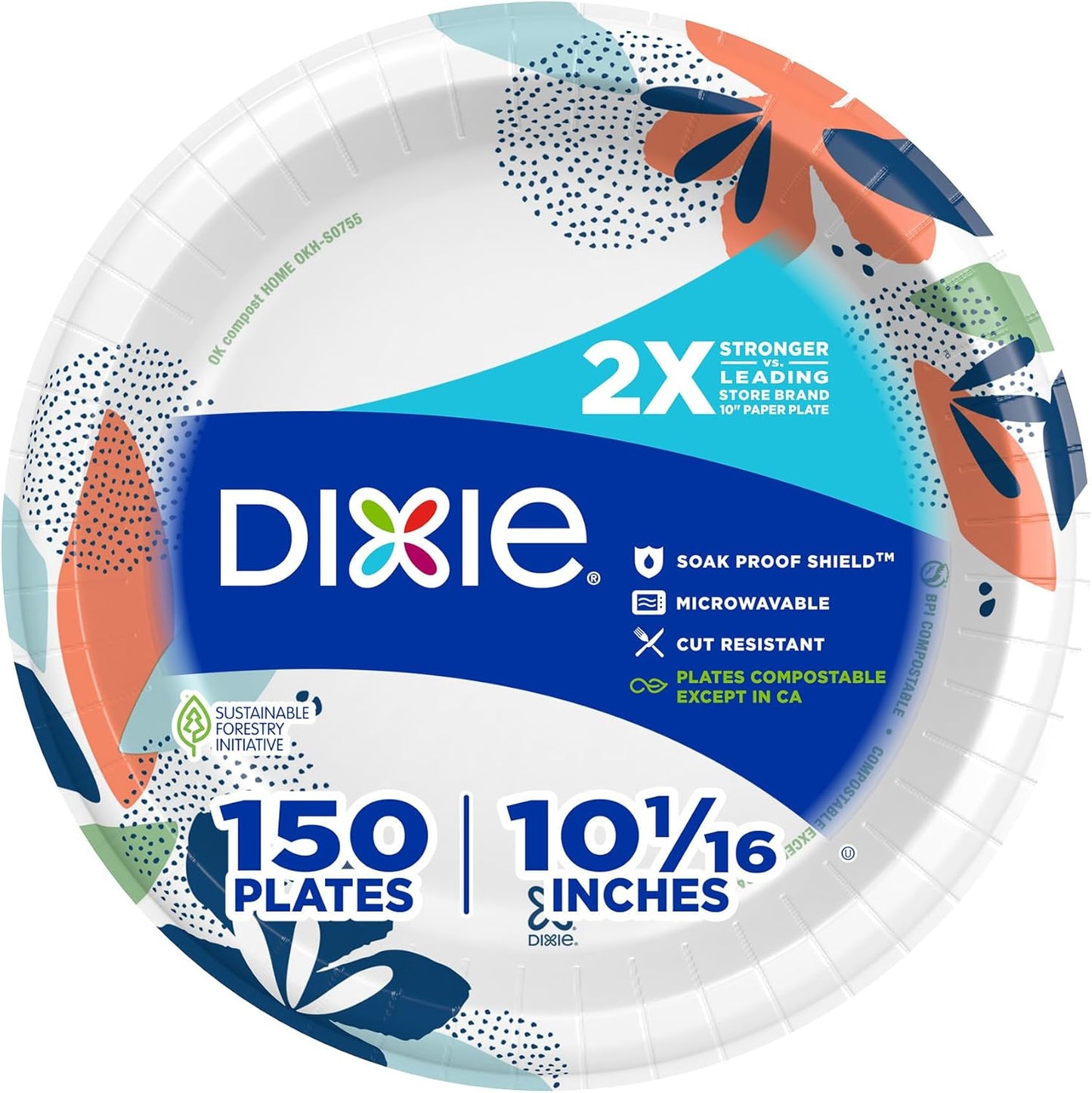Dixie Large Paper Plates, 10 Inch, 54 Count, 2X Stronger*, Microwave-Safe, Soak-Proof, Cut Resistant, Disposable Plates For Everyday Breakfast, Lunch, & Dinner Meals