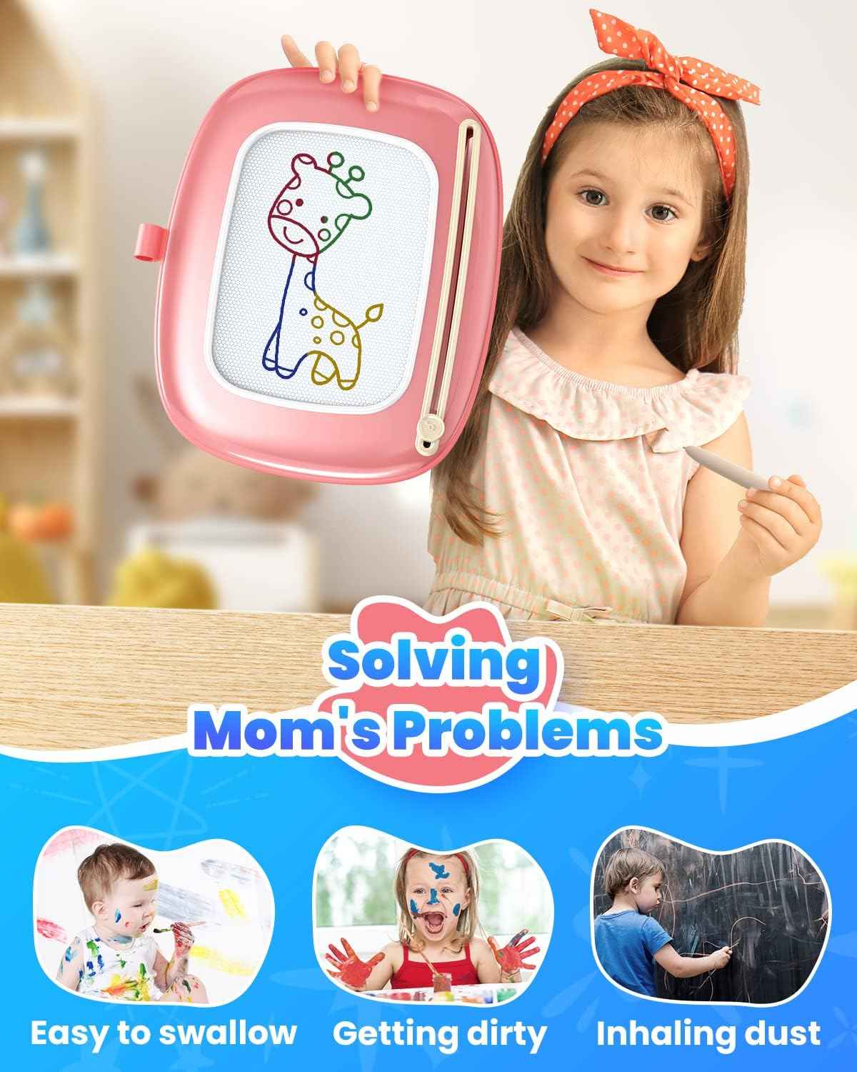 Magnetic Drawing Board, Toddler Girl Toys for 1-2 Year Old, Doodle Board Pad Learning and Educational Kids Toys for 1 2 3 Year Old Baby Girl Birthday Christmas GIF- Pink