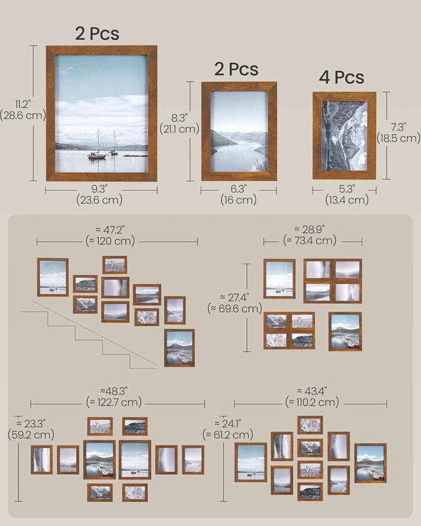 SONGMICS Picture Frames, Collage Picture Frames Set of 10, Two 8x10, Four 5x7, Four 4x6, Photo Frame for Wall Gallery Decor, Table Display, Christmas Gift, Rustic Brown URPF010X01