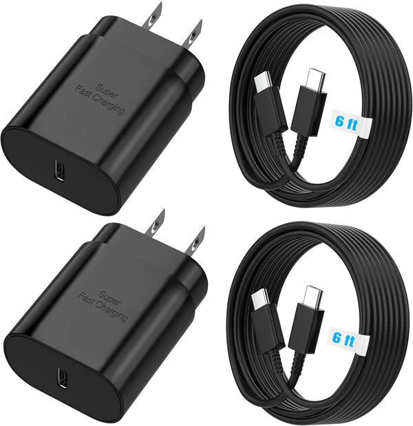 25W USB C Charger Block with 6ft and 10ft Cables for Samsung and iPhone
