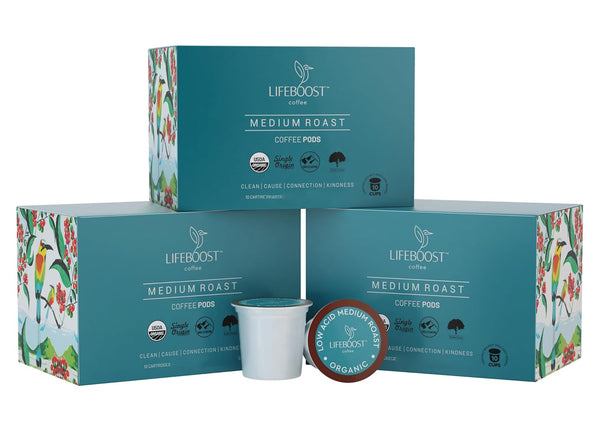 Lifeboost Medium Roast Low Acid Coffee K Cups - Single Origin Organic Coffee Pods
