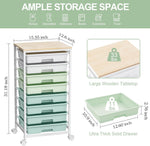 Rolling Storage Utility Cart with 8 Drawers and Wooden Tabletop