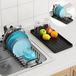 Compact Dish Drying Rack for Kitchen Counter with Silicone Mat