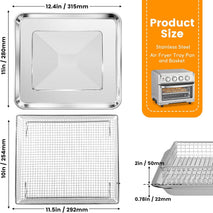 Air Fryer Basket Tray Replacement for Cuisinart TOA-60 TOA-65 TOA-70 Toaster Air Fryer Convection Oven, 12.4 * 11'' Mesh Air Fryer Steel Basket Wire Rack Accessories Parts, Dishwasher Safe