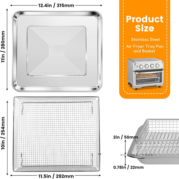Air Fryer Basket Tray Replacement for Cuisinart TOA-60 TOA-65 TOA-70 Toaster Air Fryer Convection Oven, 12.4 * 11'' Mesh Air Fryer Steel Basket Wire Rack Accessories Parts, Dishwasher Safe
