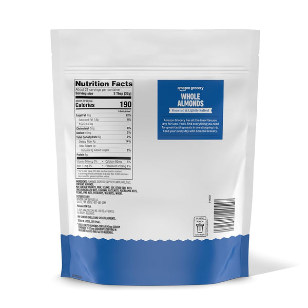 Amazon Grocery, Whole Almonds, Roasted & Lightly Salted, 24 Oz (Previously Happy Belly, Packaging May Vary)