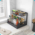 realinn black 2-tier under sink organizer with pull-out cabinet storage and slide-out shelf for small kitchens