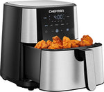 Chefman Air Fryer 8 Qt | TurboFry® 4-in-1 with 450°F Hi-Fry Option for Crispier Results | Bake, Dehydrate, Frozen | XL Nonstick Dishwasher-Safe Basket | Stainless Steel