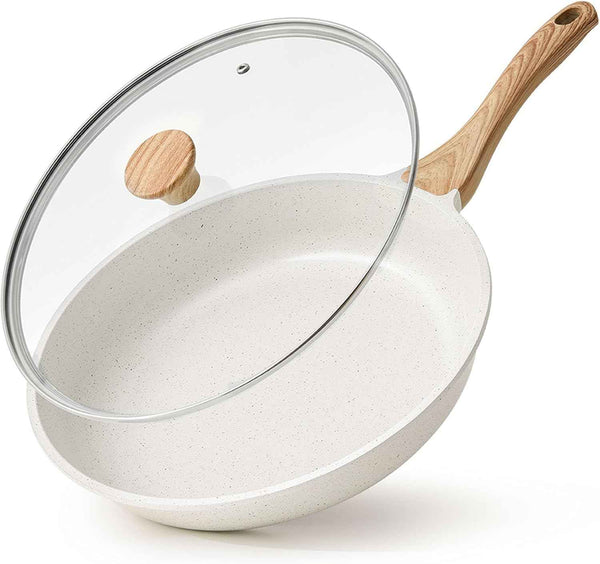 Sensarte Non-stick Ceramic 8-12.5 inch Frying Pan with Lid, Induction Compatible, Non-toxic, Free of PFAS/PTFE