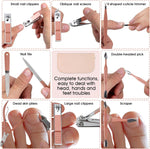 Nail clippers and beauty tool portable set with 12 in 1 manicure kit and pink leather bag