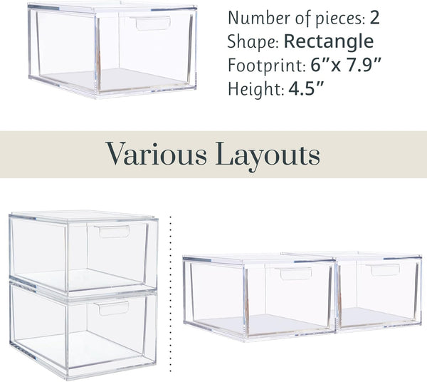 Stackable Clear Plastic Organizer Drawers for Cosmetics and Beauty Supplies