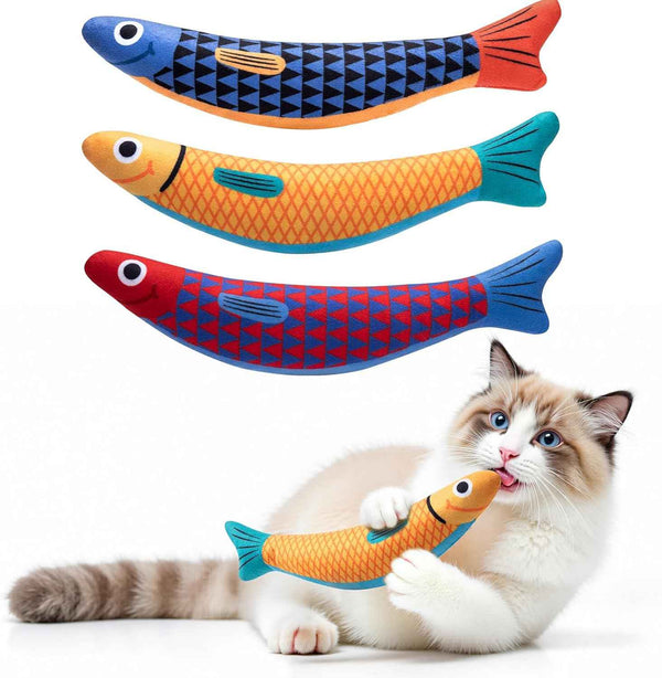 Cat Toys with[5000mg A+Natural Catnip &Silvervine] [Baby Grade] Interactive Soft Chew Kicker Cat Toys for Indoor Cats & Kittens, [Crinkle &Bell] Fish Sound Toy, Drives Bored Cat Crazy with Fun