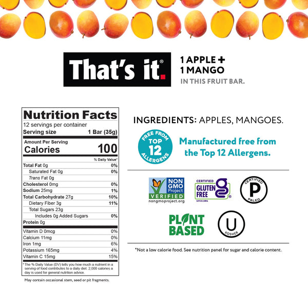 100% Natural Real Fruit Bar Variety Pack, High Fiber Vegan, Gluten Free, Non GMO, No Added Sugar, No Preservatives