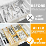 SpaceAid Bamboo Drawer Dividers with Inserts and Labels, Expandable Organization for Home, Office, Dressers, 4 Dividers