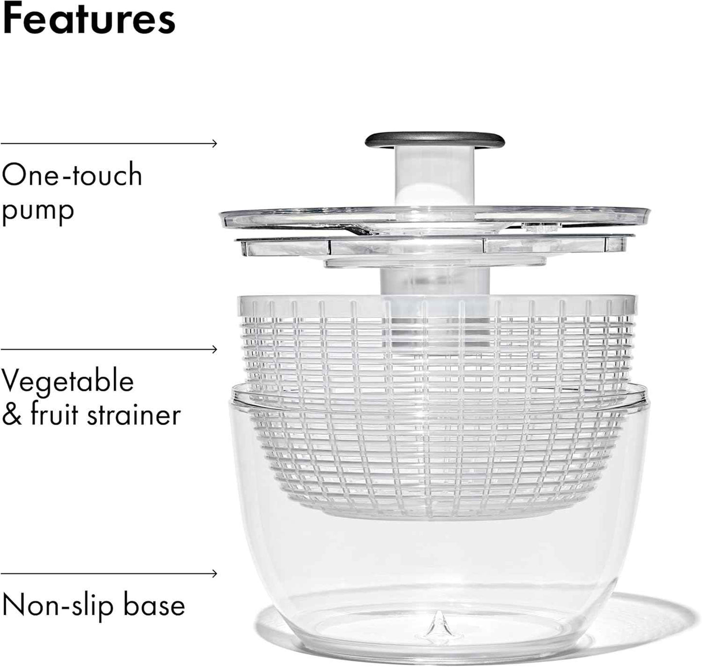 OXO Good Grips Salad Spinner | Lettuce Spinner | Fruit Washer | Fruit Washing Bowl with Strainer | Vegetable Cleaner | Salad Cleaner | Lettuce Washer | 6.22 Quart Capacity