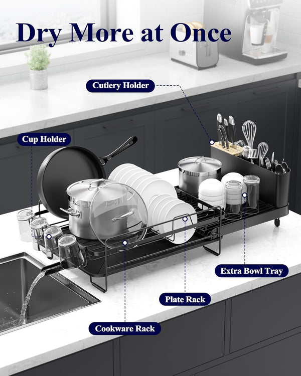 Kitsure Large Dish Drying Rack with Extendable Design for Kitchen Countertops