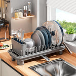 SanDream Small Dish Drying Rack with Removable Utensil Holder & Anti-Scratch Base