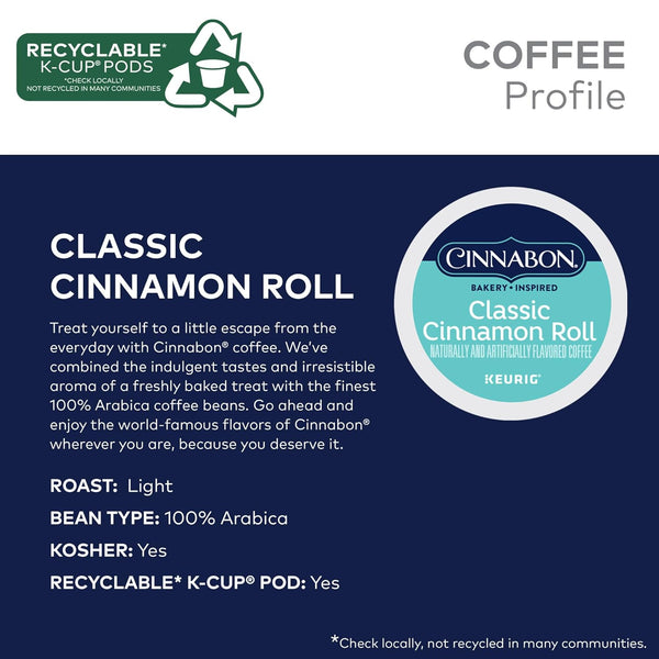Cinnabon Classic Cinnamon Roll Keurig Single-Serve K-Cup Pods, 48 Count, Light Roast Coffee
