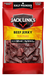 Jack Link's Teriyaki Beef Jerky Half Pounder 8 oz Large Jerky Bag Real Meat Protein Snacks
