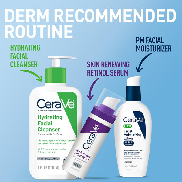 cerave pm facial moisturizing lotion, 3 ounce, night cream with hyaluronic acid and niacinamide, oil-free