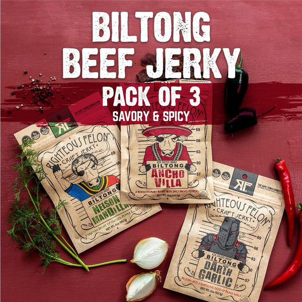 Righteous Felon Biltong Beef Jerky Variety Pack with 3 Flavors