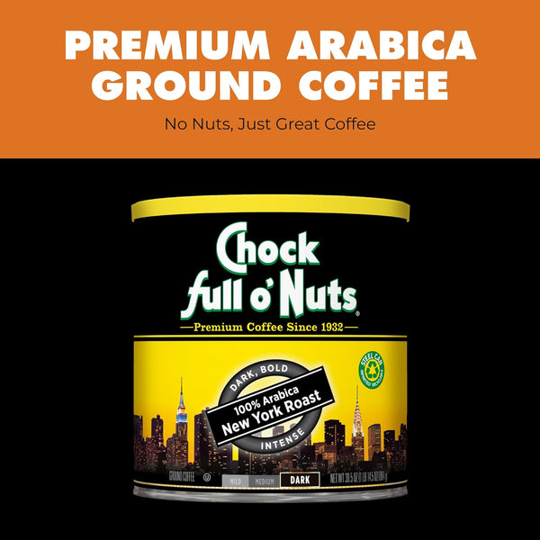 Chock Full o' Nuts New York Roast Ground Coffee - Premium Beans in Recyclable Steel Can