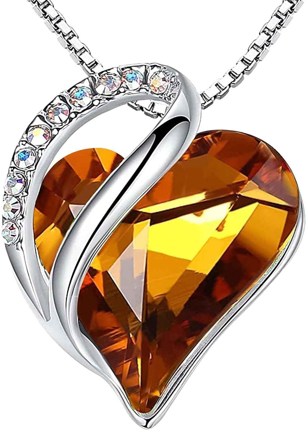 Leafael Valentine's Day Gift Necklaces for Women, Infinity Love Birthstone Heart Crystal Pendant, Birthday Anniversary Jewelry for Wife, Mom, and Her, Silver Plated, 18" + 2" Adjustable Chain | Gifts for Her, Birthday Jewelry, 18 plus 2 inch, Mom, Wife