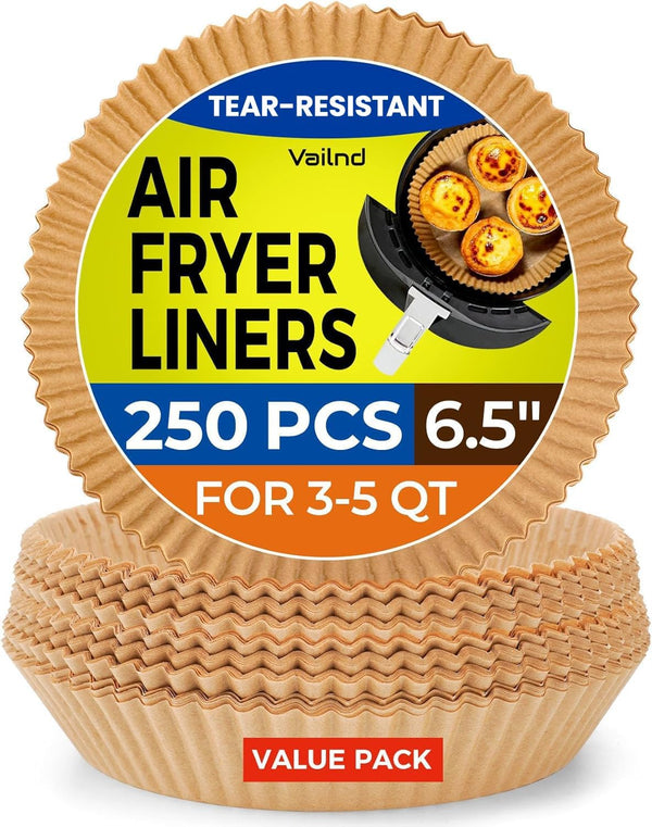 Air Fryer Paper Liners: 125Pcs Parchment Paper, Air Fryer Liner Disposable, Oilproof Waterproof Airfryer Basket Liner Square (6.5inch)
