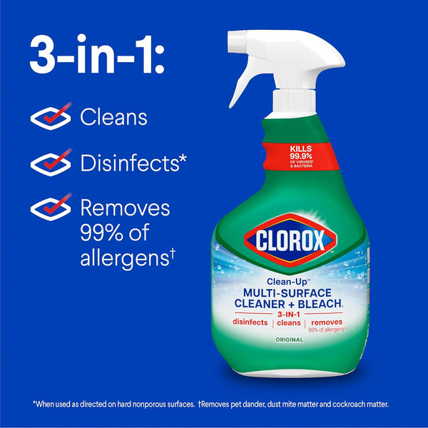 Clorox Clean-Up Multi Surface Cleaner Bleach Spray, Original, All Purpose Cleaning Spray Bottle, Mold and Mildew Cleaner, 32 Fl Oz., Pack of 3