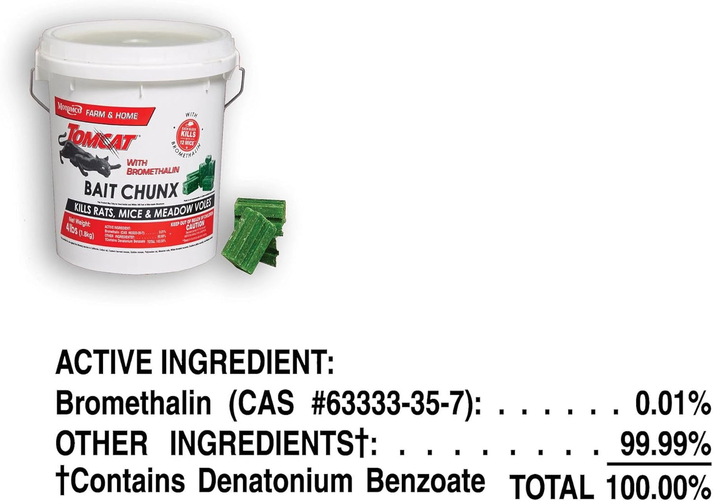 Tomcat with Bromethalin Bait Chunx Pail, Rat and Mice Control for Agricultural Use and Professional Applicators, 4.25 lbs.