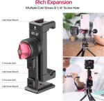Metal Phone Tripod Mount 3 Cold Shoes & Arca Port, 360° Smartphone Tripod Adapter for iPhone 17 16 15 Cell Phone Stand Holder for Desktop Video Live Streaming Vlogging Rig
