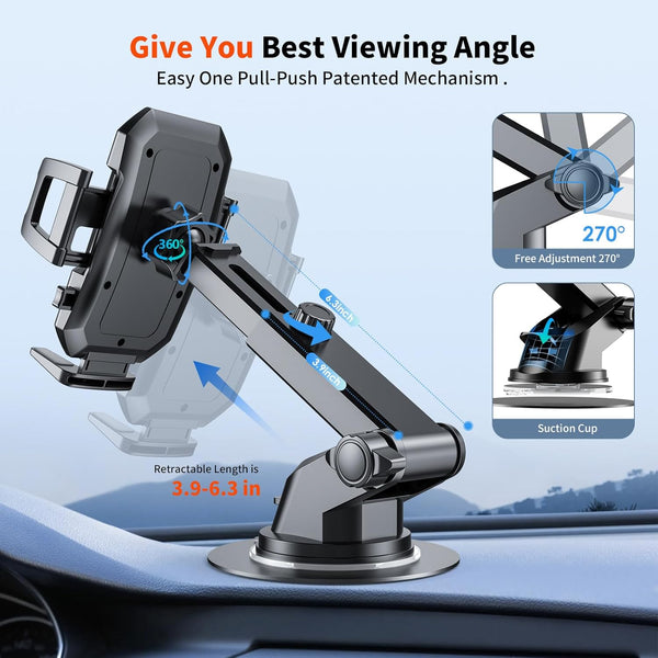 SUUSON Upgraded 3-in-1 Car Phone Holder Mount for Dashboard, Windshield, and Air Vent