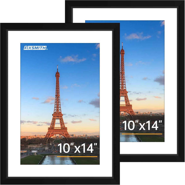 FIXSMITH 8x10 Picture Frame Set of 2, Photo Frame with HD Plexiglass, Display Pictures 5x7 with Mat or 8x10 Without Mat Multi Picture Frames Collage for Tabletop or Wall Display, Black