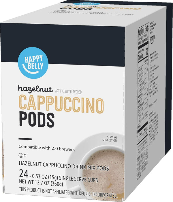 Happy Belly Light Roast Cappuccino Coffee Pods, Hazelnut Flavored, 24 Count