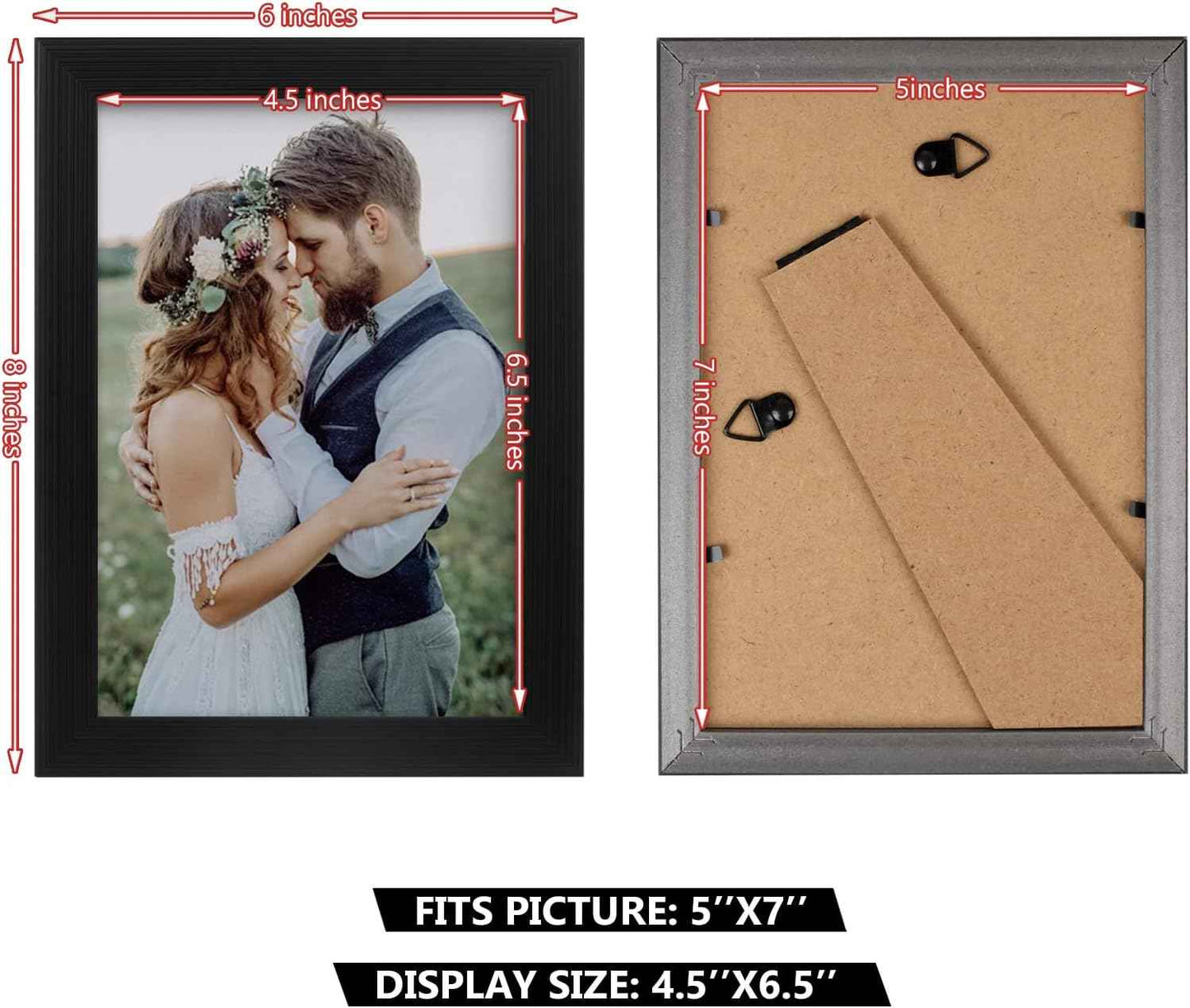 PECULA 2 Pack 5x7 Picture Frame, Black Picture Frame for Wall and Tabletop Display, Resistant Plastic Clear Plexiglass for Vertical or Horizontal Display