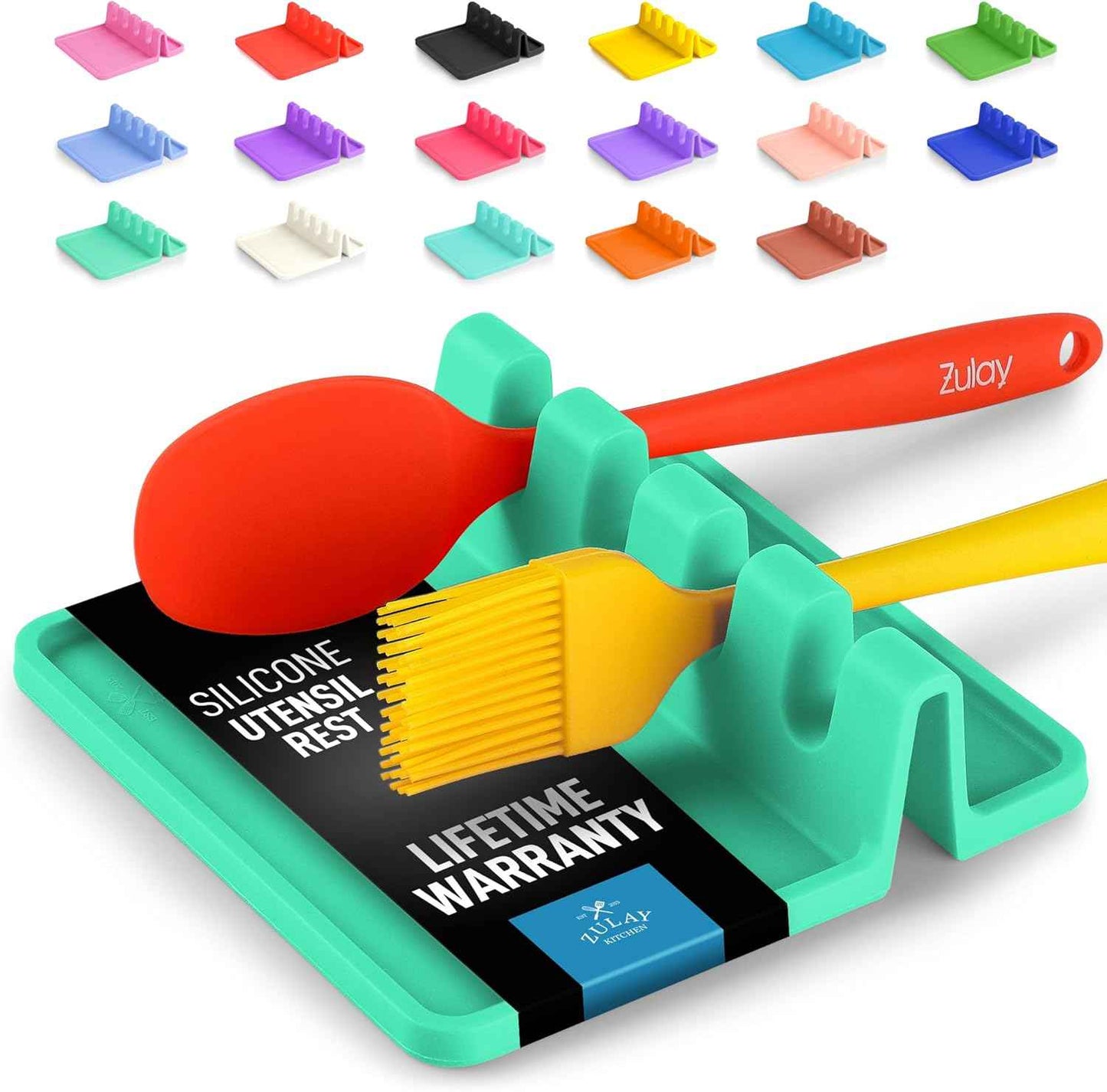 Silicone Utensil Rest with Drip Pad for Multiple Utensils, Heat-Resistant, BPA-Free Spoon Rest & Spoon Holder for Stove Top, Kitchen Utensil Holder for Spoons, Ladles, Tongs & More - by Zulay