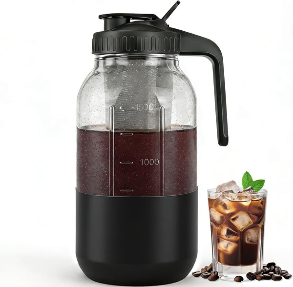 64 oz Mason Jar Pitcher with Stainless Steel Filter for Iced Coffee and Tea