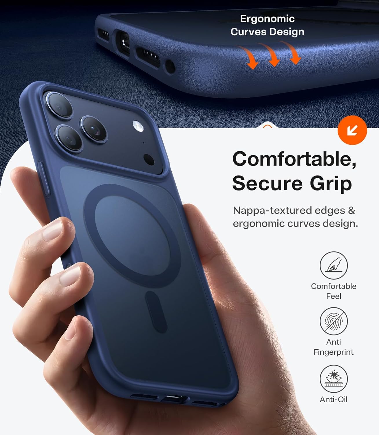 TORRAS for iPhone 17 Pro Case, Shockproof Magnetic [Camera Control][Military-Grade Protective][Fit for MagSafe] Slim Translucent Anti-Fingerprint Phone Case for iPhone 17 Pro 6.3", Deep Blue - Rayz Mart