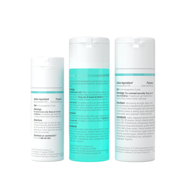 Proactiv 30-day acne skin care kit with benzoyl peroxide face wash, repairing spot treatment and exfoliating toner