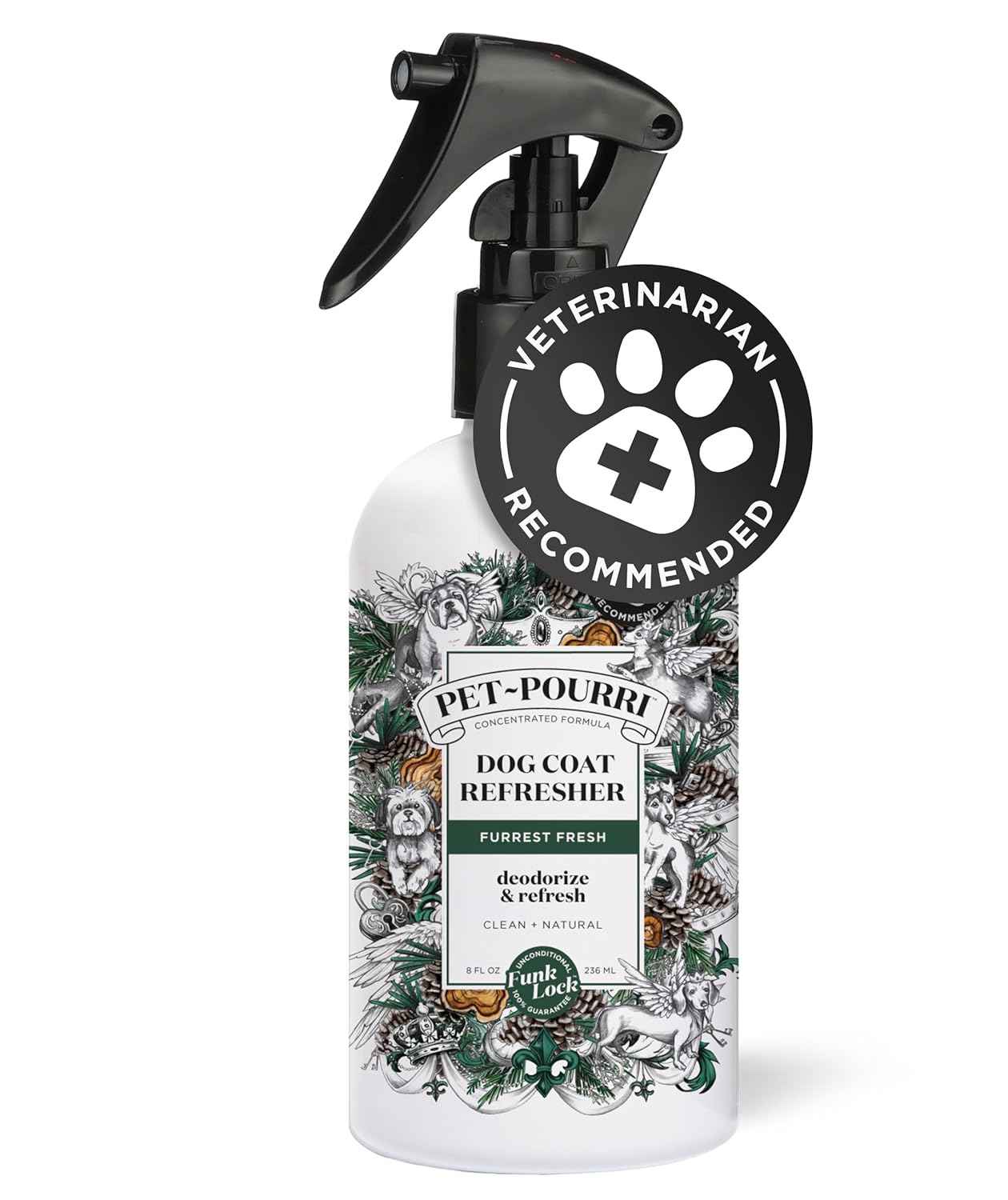 Poo-Pourri Furrest Fresh Dog Deodorizing Spray, 8 Fl Oz Grooming Perfume for Dog Coat, Pet Odor Neutralizer with Essential Oils, Vet Recommended, Paraben & Sulfate-Free Fir, Amber, & Cedarwood Scent