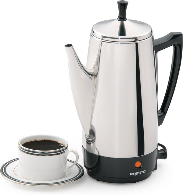 Presto 02811 Stainless Steel Electric Coffee Percolator for 12-Cups with Easy-Pour Spout and Stay-Cool Handle