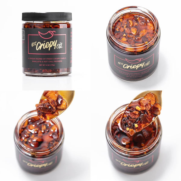 Hot Crispy Oil - Spicy Chili Crisp Blend of Olive Oil, Fresh Crispy Garlic, Shallots & Hot Chili Peppers - 6 fl oz - Mild Heat - Original - Made in USA