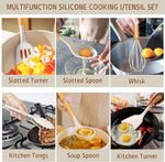 Umite Chef 33 Pcs Non-Stick Silicone Cooking Utensils Set with Holder, Wooden Handle, Silicone Kitchen Gadgets Utensil Set